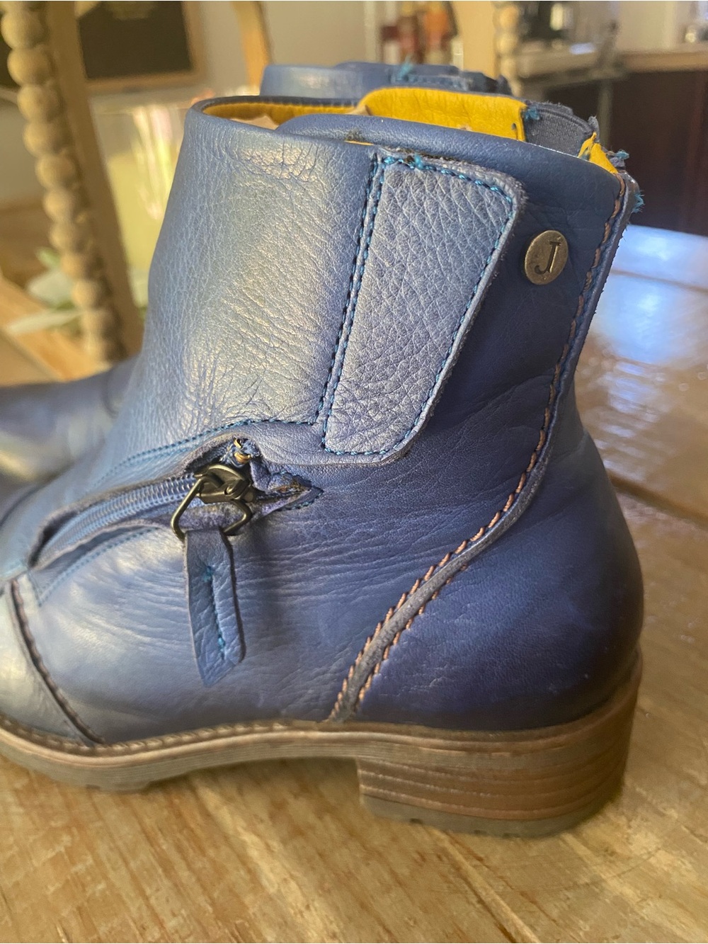 Jafa Leather Handmade Zip-Front Moto Combat Ankle Boots Womens 38 US 7-7.5 Blue - Picture 12 of 16